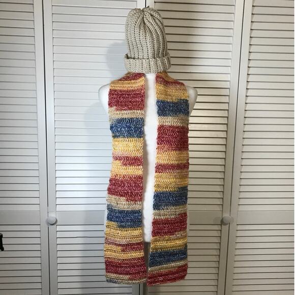 NWT Handmade Crocheted Multicolor Textured Beanie & Scarf 64” - Picture 1 of 5